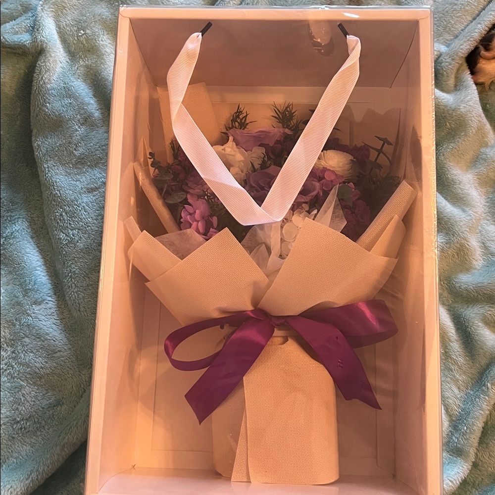 Purple and White Floral Bouquet with Ribbon Preserved